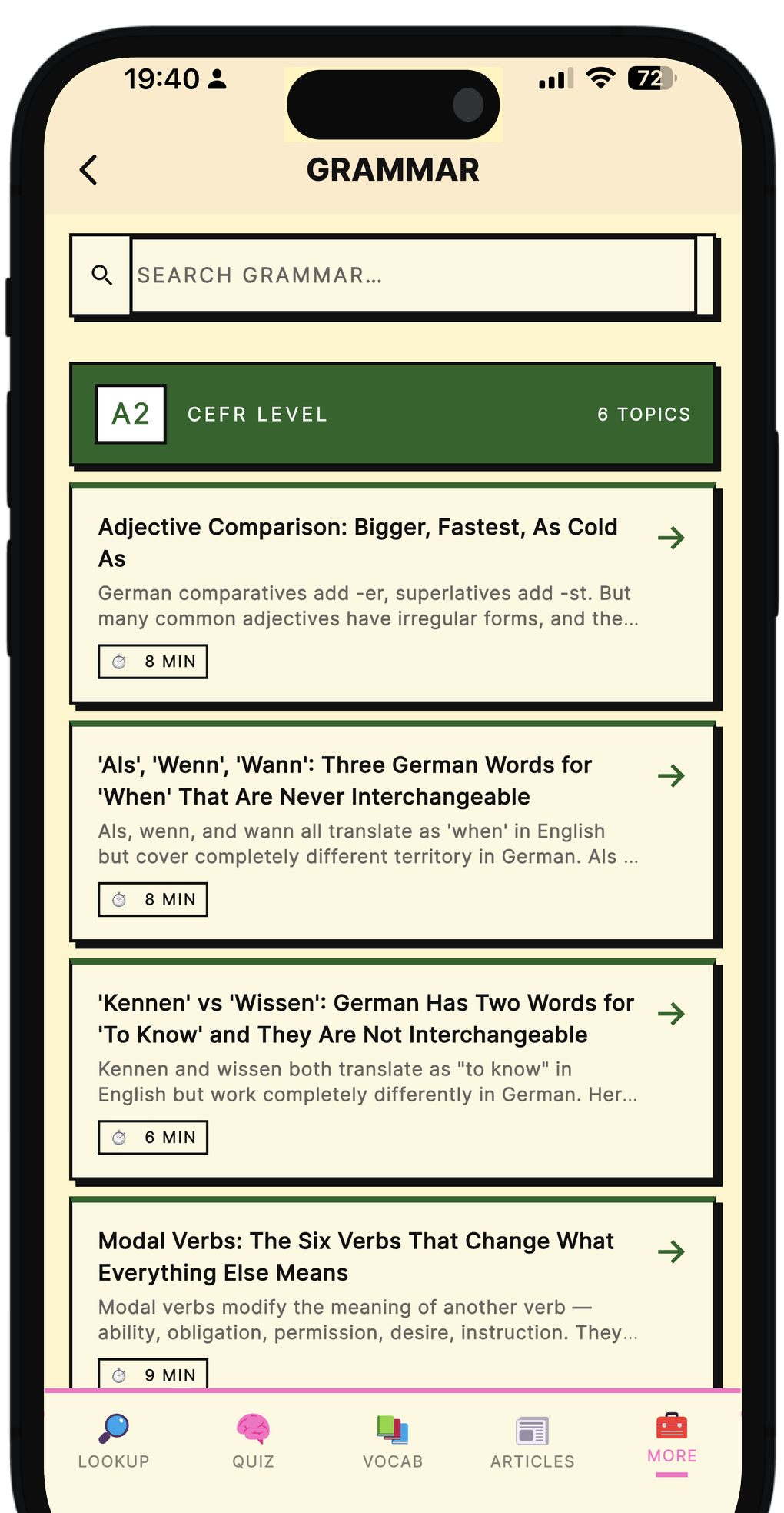 Grammar library — Prägen app screenshot