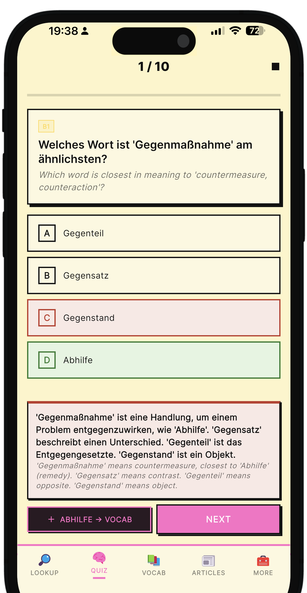 Multiple choice quiz — Prägen app screenshot